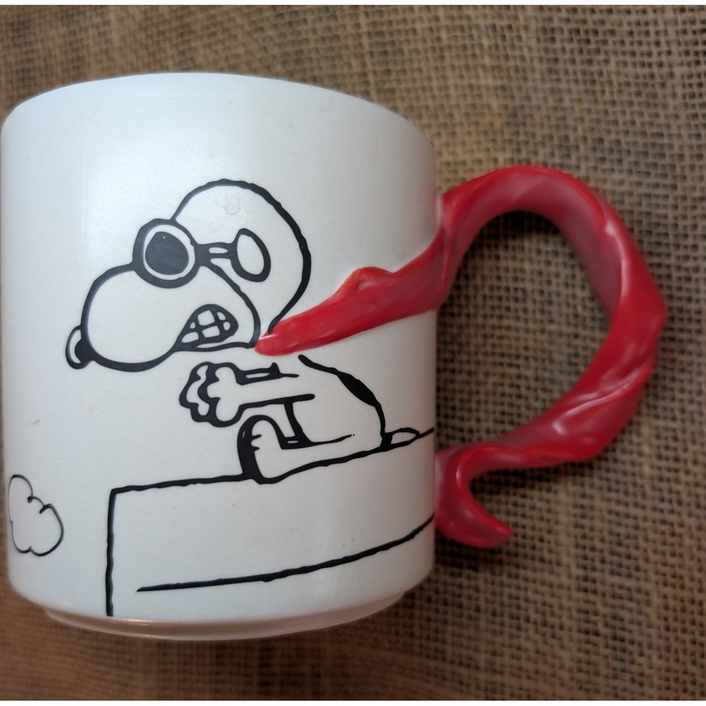 Hallmark Peanuts Snoopy Flying Ace Mug 3D Red Scarf Handle White Ceramic 12oz